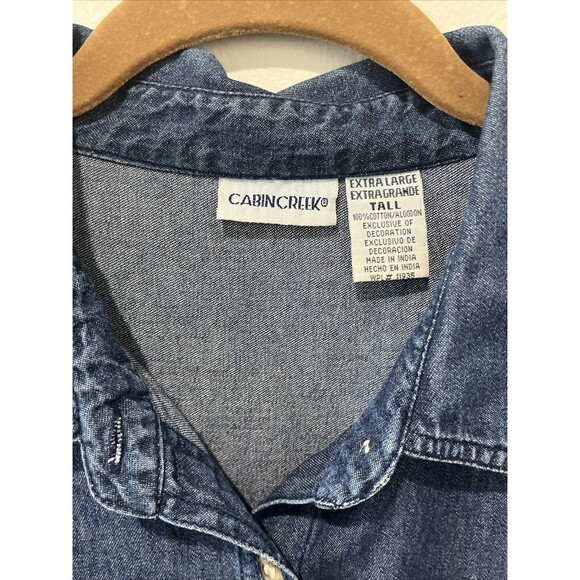 Vintage Cat Lady Shirt Women’s XL Tall Embroidered Denim Cabin Creek Button 90s - Picture 6 of 8